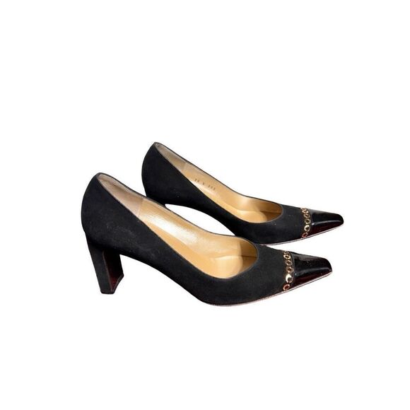 St. John Black Suede Pointed Toe Pumps Made in Italy Size 6.5 B - Picture 4 of 7